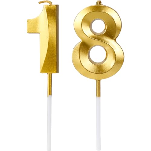 Gold Digital Number Candles - Smokeless, Environmental Protection for 18th Birthday Cake