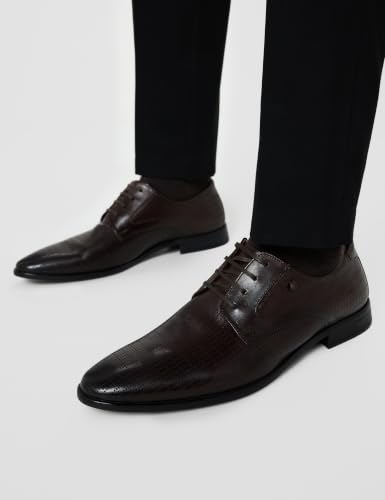 Image of Louis Philippe Men Premium Leather Breathable Lining Material Anti Slip with Heel TPR Sole Formal Derby Shoes