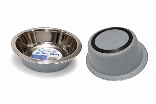 Image of Stainless Steel Non-Slip Dog Bowl, 16 cm Diameter, Easy to Clean, for Food and Water Availble in 2 Colours for Dogs & Cats (Grey)