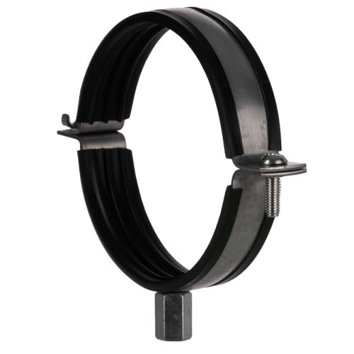 Image of 100mm Pipe Clamp - 4 inch Pipe Hanger - Galvanized Steel Mounting Bracket - Duct Clamp with Rubber Gasket and M8/M10 Thread - Metal Support Brackets for Ducting HVAC System