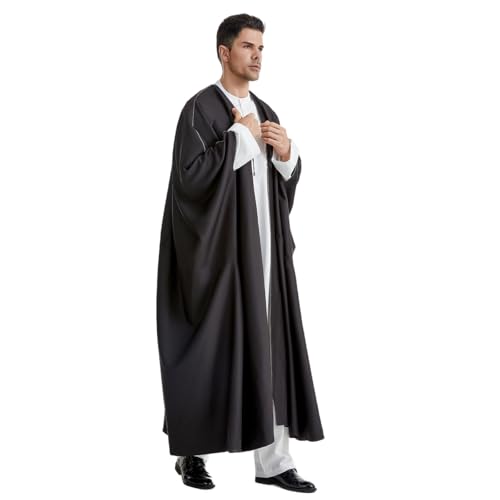 Muslim Men's Pure Color Long Sleeves Bisht Cardigan Robe Ramadan Eid Thobe (Black, Medium)2