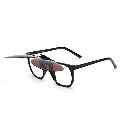 Image of JM Polarized Clip on Sunglasses Frameless Flip Up One Piece Shield Lens for Prescription Glasses