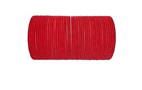 Arus Metal Matte Finish Velvet Worked Bangles Set For Women and Girls ; Pack Of 48 Bangles (Red_2.8 Inch)