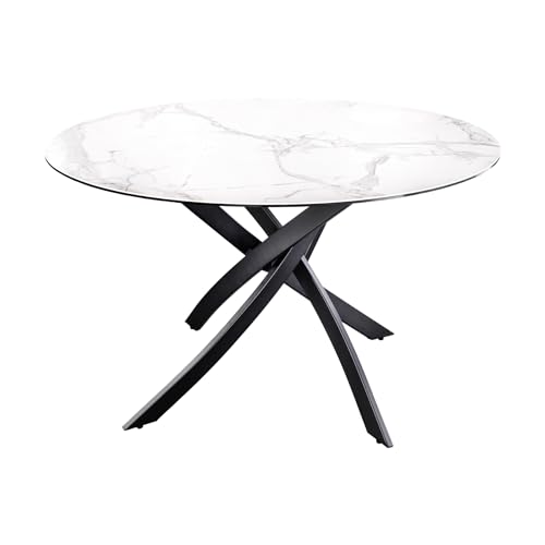 Riess Ambiente Runder Esstisch Alpine - 120cm - weiß Keramik schwarzes Metallgestell Esszimmertisch 6 Personen