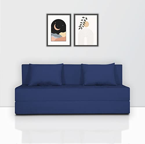 Image of Adorn India Easy 3 Seater Sofa Cum Bed (Alyn Pattern) Size 5' X 6' Ft (Blue Color) (1 Year Warranty)