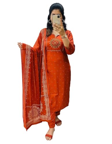 Image of ANNI DESIGNER Viscose Kurta for Women | Kurti Set Woman | Kurta with Pant & Dupatta | Straight Embroidered Suit | Ethnic Indian Outfit Office Party Traditional Clothing Fashion Style Premium Wear Look