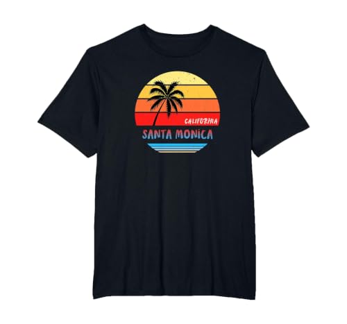 Santa Monica Shirt | Santa Monica California T-Shirt, Men's Big and Tall, Black, 4X Tall