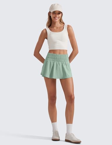 Image of CRZ YOGA Ruffle Skirt Overlay Athletic Shorts | High Waisted, Quick Dry, Lightweight, Flowy, A Zip Pocket, for Women