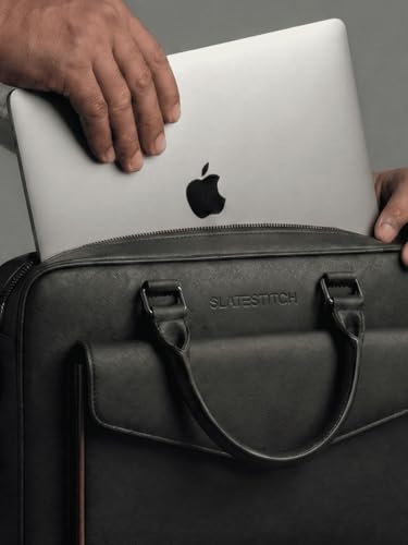 Image of Vegan Leather Laptop Messenger Bag for Men & Women | 15.6 Inch Office Shoulder Bag with Padded Laptop Compartment Multi-Pocket Work Satchel Adjustable Strap Business Bag | Alls