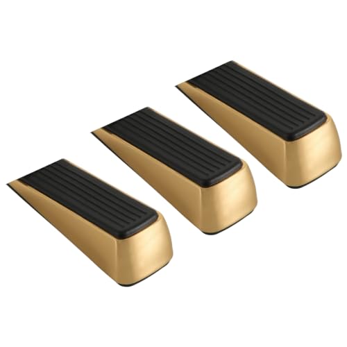 Image of rflaueo 3 Pack Door Wedge Polished Brass, Polished Brass Heavy‑Duty Non‑Slip Door Stop, Anti‑Slamming Door Stop to Protect Walls and Doors for Home Bedroom Bathroom Kitchen(L130-3)