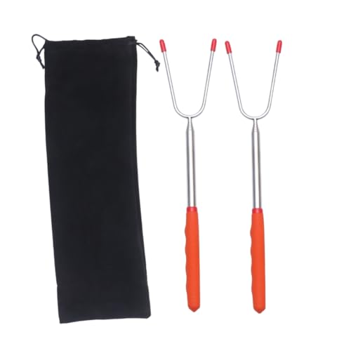 SOLUSTRE 3Pcs Extendable Stainless Steel Roasting Forks with Black Bag Long Telescoping Bbq Skewers for Outdoor Camping for Hot Dogs Smores Vegetables