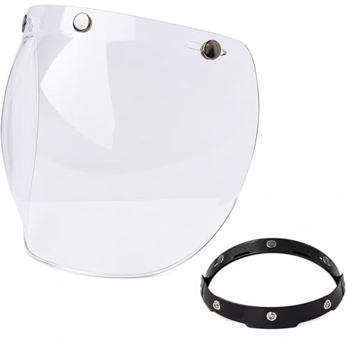 lvifloae Visière à Bulles pour Moto, lentille de Pare-Brise avec Support Rabattable pour Casques à 3 Boutons-Pression, Jaune, Beige foncé, Transparent,...