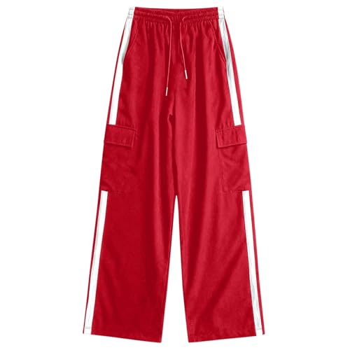Generisch Pantalones de chándal para niños con múltiples bolsillos para niños y niñas, ideales para jugar al aire libre y uso diario. Tejido de sarga cómodo y duradero., rojo, 11-12 años