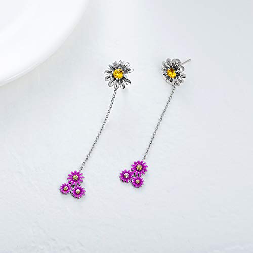Aoboco 925 Sterling Silver Sunflower Daisy Drop Dangle Earrings Stud Dangle Earrings With Austria Crystal Jewelry Birthday Gift For Women Her #TOP1