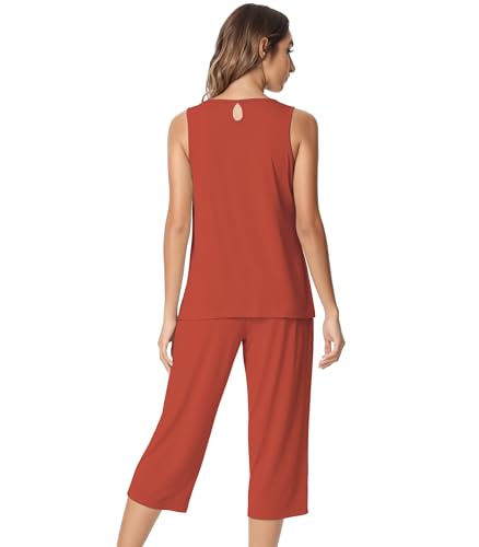 Image of NACHILA Pajamas for Women-Viscose Made from Bamboo, Sleeveless Pjs Tank Top Capri Pants Pajama Sets Cooling Sleepwear