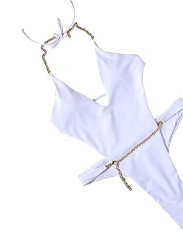 Milumia Women's Sexy Deep V Neck One Piece Swimsuit Cut Out Swimwear Bathing Suit Rave Bodysuit White Large #TOP4