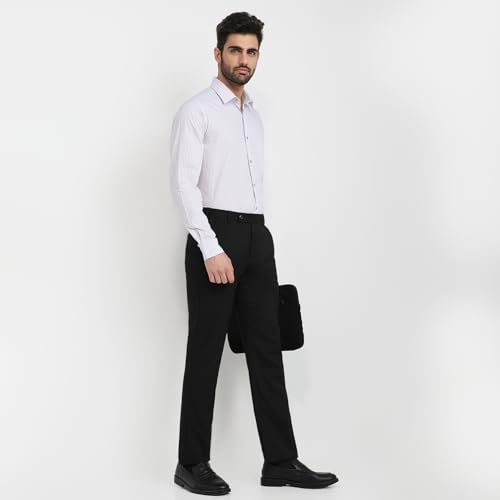 Image of Raymond Men Slim Fit Stripe Pattern Pure Cotton Semi Cutaway Collar Full Sleeve Formal Shirt