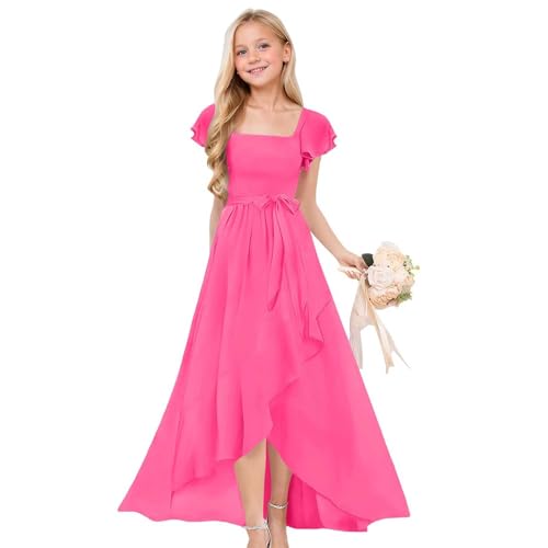 Mjjsk Robe de cortège Fille à Manches volantées asymétrique Mariage Demoiselle d'honneur Robe de Princesse Concours beauté fête d'anniversaire Robes...