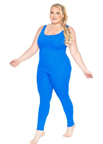 Image of STRETCH IS COMFORT Womens Plus Size Tank Unitard Athletic Rompers For Women | 95% cotton 5% spandex, round neckline, sleeveless straps, U-back, seamless front, one piece outfits for women, workout romper