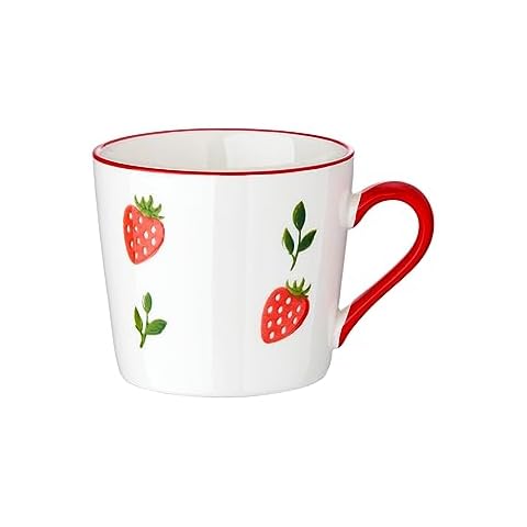 CHILDIKE Strawberry Mug 13 Oz Ceramic Coffee Mug, Cute Tea Cup, Porcelain Mug for Breakfast, Cappuccino, Latte, Soup, Cereal, Ice Cream, Dishwasher and Microwave Safe, 1 Pack Cover
