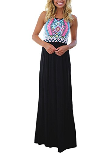Dearlovers Women Sleeveless Printed Summer Casual Maxi Long Tunic Dress Small Size Black02