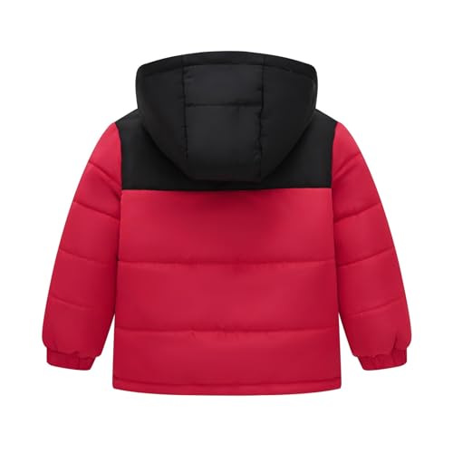 3‐9T Hooded Puffer Jacket for Kid Boys Girls Color Block Windproof Coat Unisex Thicken Warm Fleece Snow Cothes2
