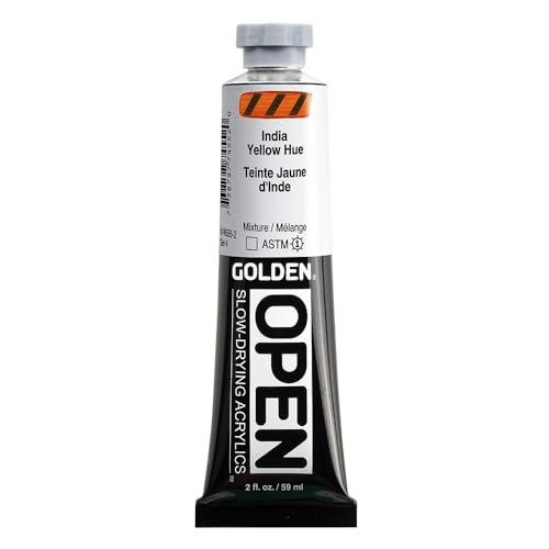 GOLDEN OPEN Slow-Drying Acrylics, India Yellow Hue, 2 fl oz. tube, Professional Acrylic Paint, Transparent
