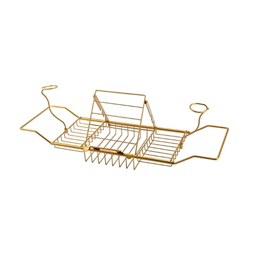 Support de baignoire télescopique en métal noir avec étagère rétractable pour verre de vin