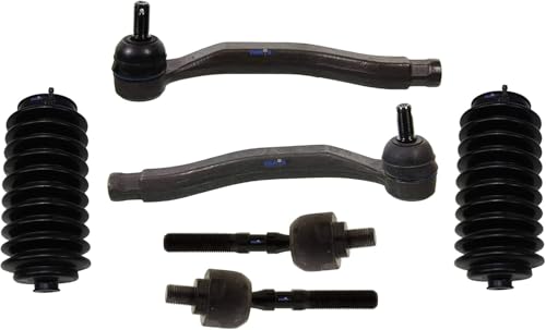 PartsW 6 Pc Suspension Kit: Front Steering Inner & Outer Tie Rod Ends with Rack & Pinion Bellow Boots for Honda Prelude 1992-1996 All Models