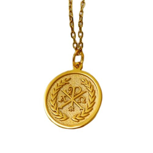 Pendentif croix Chi Rho argent plaqué or et sa chaîne câble raffinée