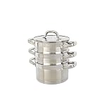 Salter Timeless 3 Tier Steamer – 18cm Stainless Steel Stackable Cooking Pots, Includes Handles & Tempered Glass Lid, Non-Stick, Vegetable Steaming Pans, Induction Hob Suitable, Dishwasher Safe