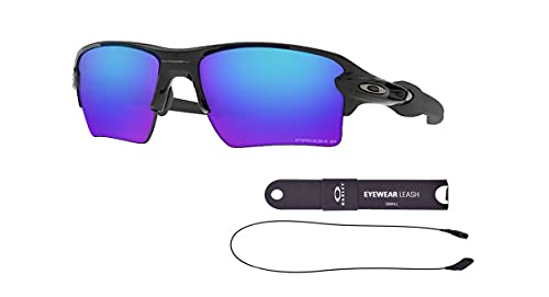 Oakley OO9188 Flak 9188F7 59MM Polished Black / Prizm Sapphire Iridium Polarized Rectangle Sunglasses for Men + BUNDLE with Oakley Accessory Leash Kit