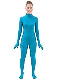 HSEMLIOE Womens Spandex Full Body Suit Turtleneck Unitard Without Hood Zentai Bodysuit，Blue，XL