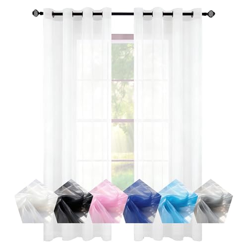 GOUBO Sheer Curtains 180 x 270 cm Eyelet Panels Semi Transparent Window Treatment Contemporary Decorative for Bedroom Living Room Patio Door, White