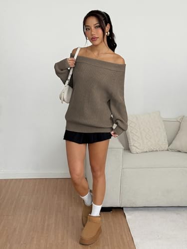 Image of ZAFUL Sweaters for Women Off Shoulder Knit Sweater with Long Sleeve Loose Pullover Jumper Tops