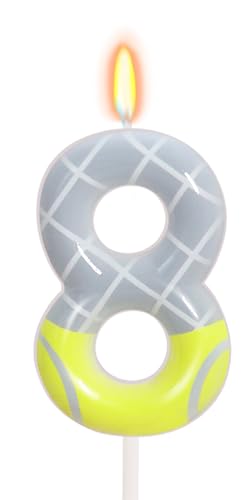 FAMGift Tennis Birthday Candle - Number 8 Candle for Tennis Cake Topper Sports Theme Birthday Party Decorations for Boys Girls