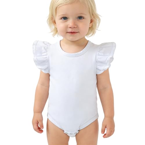 Image of Doahapyker Baby Girls Ruffle Short Sleeve Bodysuit Infant Girl One Piece Romper Toddler Girl Solid Color Jumpsuit