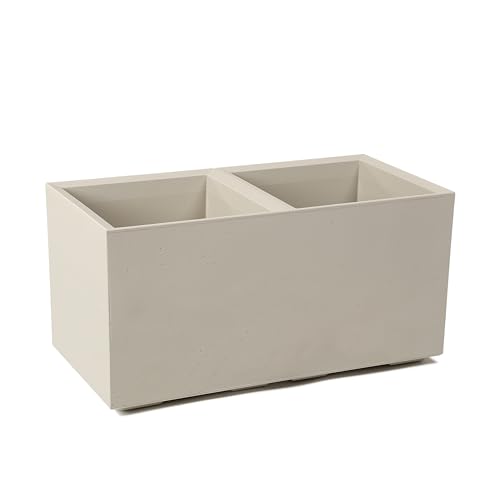 Tymar KARO - Macetero con ruedas (80 x 40 x 40 cm, rectangular, aspecto de hormigón, plástico), color beige