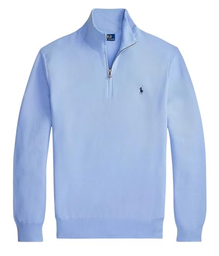 Image of POLO RALPH LAUREN Mesh-Knit Cotton Quarter-Zip Jumper (UK, Alpha, L, Regular, Regular, Harbour Island Blue)