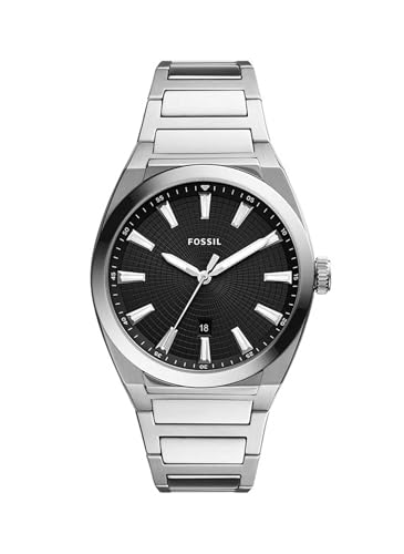 Fossil Herrenuhr Everett 3 Zeiger, Quarzwerk, 42mm Silbernes Edelstahlgehäuse mit Edelstahlarmband, FS5821