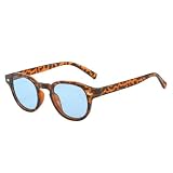 TYUVIVO Occhiali da sole ovali retrò da uomo rivetti Occhiali da sole con lenti sfumate trasparenti oceano UV400 Occhiali da sole da donna di tendenza giallo blu, Blu leopardo, Taglia unica