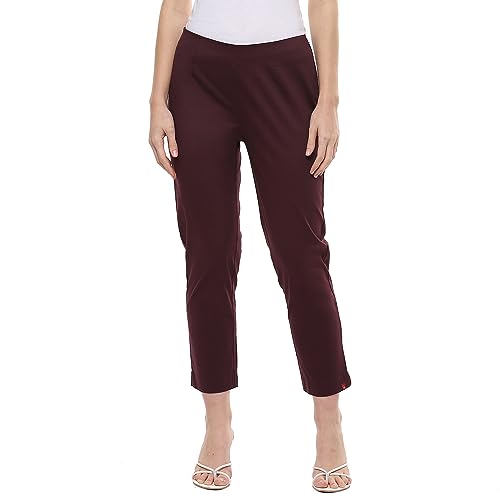 Image of BIBA Women Cotton Slim Solid Pants
