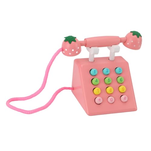 SUNGOOYUE Play Phone Jouet de Téléphone en Bois de Haute Simulation, Modèle Décoratif éducatif pour Enfants, Tout-Petits Filles, Téléphone en Bois de Hêtre pour la Maison, Le Bureau, Le café (Rose)