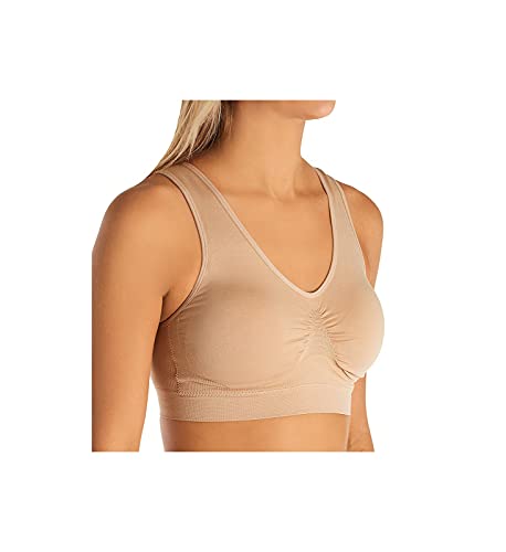 Rhonda Shear Double Layer Ahh Bra, Seamless Wireless Comfort Bra, Full Coverage with Removable Pads, 4-Way Stretch (US, Alpha, Medium, Regular, Regular, Beige)