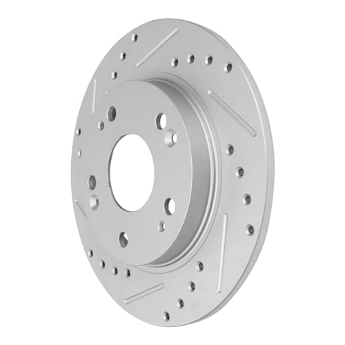 Image of Detroit Axle - Rear Brake Kit for 2011-2015 Honda CR-Z Drilled and Slotted | Disc Brake Rotors Ceramic Brake Pads with Hardware 2012 2013 2014 Replacement 10.24 inch inch Rotor
