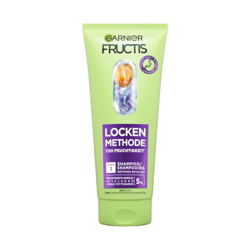 Garnier Feuchtigkeitsauffüllendes Shampoo für alle Lockentypen Sofort gebändigte Locken Mit 5% Hyaluron und Shea-Fettsäuren Vegan Ohne Silikone Fructis Locken Methode 1 x 200 ml