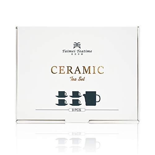 Taimei Teatime Porcelain Tea Set, Tea Cup(4 OZ) with Saucer in Set of 4 & 1 Teapot(23 OZ) with infuser basket for Steeping Loose Leaf Tea, Elegant White Ceramic Tea Sets