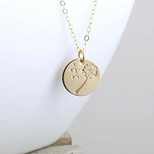 Dandelion Wish Necklace Gold Filled Round Pendant Flower Jewelry 18 Inch Length #TOP3