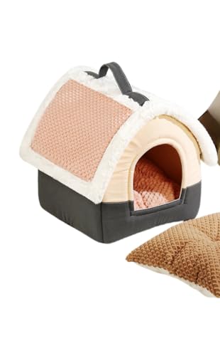 Yongtaiペットベッド 防寒 ふわふわ ドーム型 猫ハウス 冬用 洗える 犬小屋 かわいい 猫ベッド 室内 猫ベッド 屋根付き犬ベッド 秋冬暖かい 取り外し可能 収納簡単ふわふわ、クッション付き (ピンクの屋根, S(33*33*30cm))