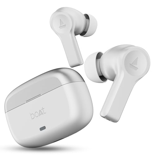 Image of Boat Airdopes Flex 454 ANC, 60Hrs Battery, Active Noise Cancellation(~32dB), App Support, 4Mics ENx, Fast Charge, v5.2 Bluetooth Earbuds, TWS Ear Buds Wireless Earphones with mic (Zinc White)